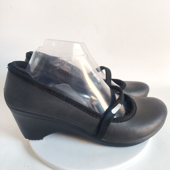 Crocs Mary Jane Heels Size 9 Womens Comfort Shoes Wedge Black Casey Travel Logo - Picture 1 of 10